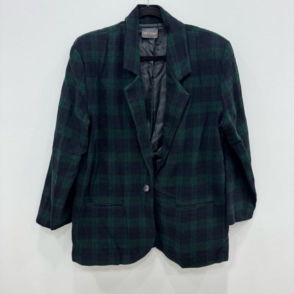 Tracy Evans Jackets & Blazers - Vintage 80s Tracy Evans Wool Blend Blackwatch Plaid Preppy Retro Blazer Sz Lg